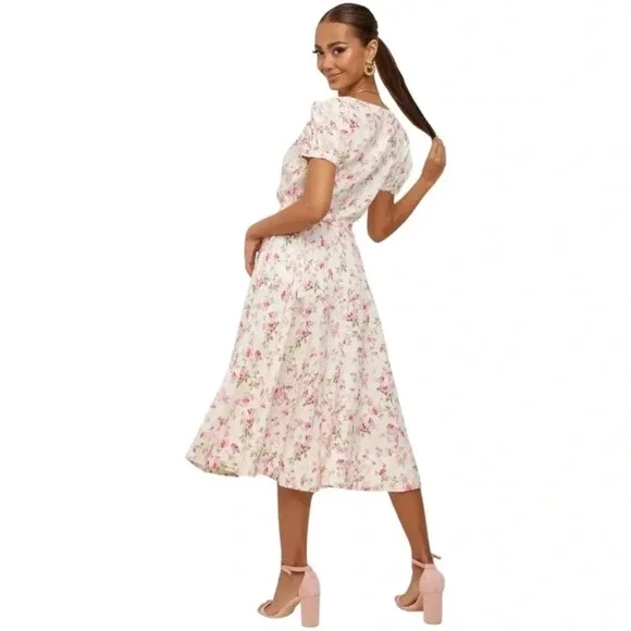 NWT POLO Ralph Lauren Linen Floral Sweet Pea Garden Party Midi Dress Size 12